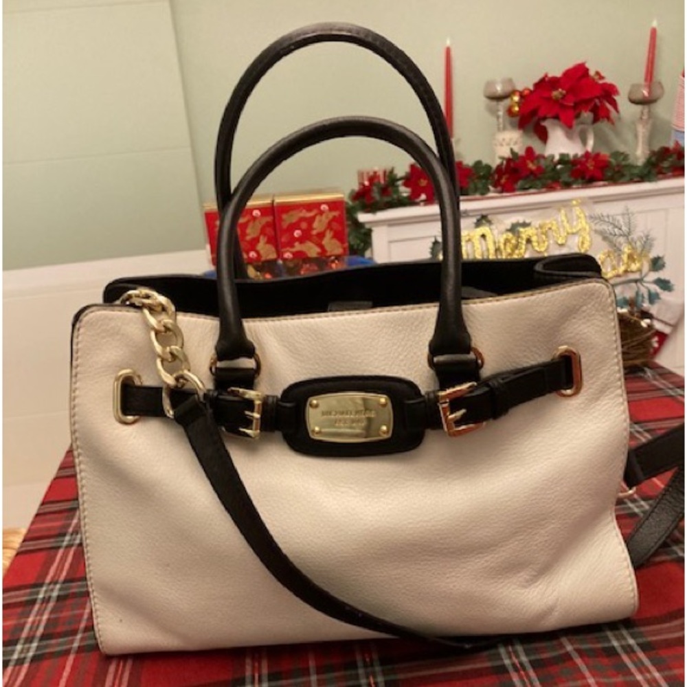 Michael Kors Blk/Wht Leather Large Hamilton Tote